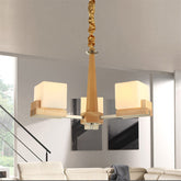 Contemporary Wood Cube Acrylic Chandelier - Radial Hanging Light Fixture (3/5/8 Bulbs) for Bedroom